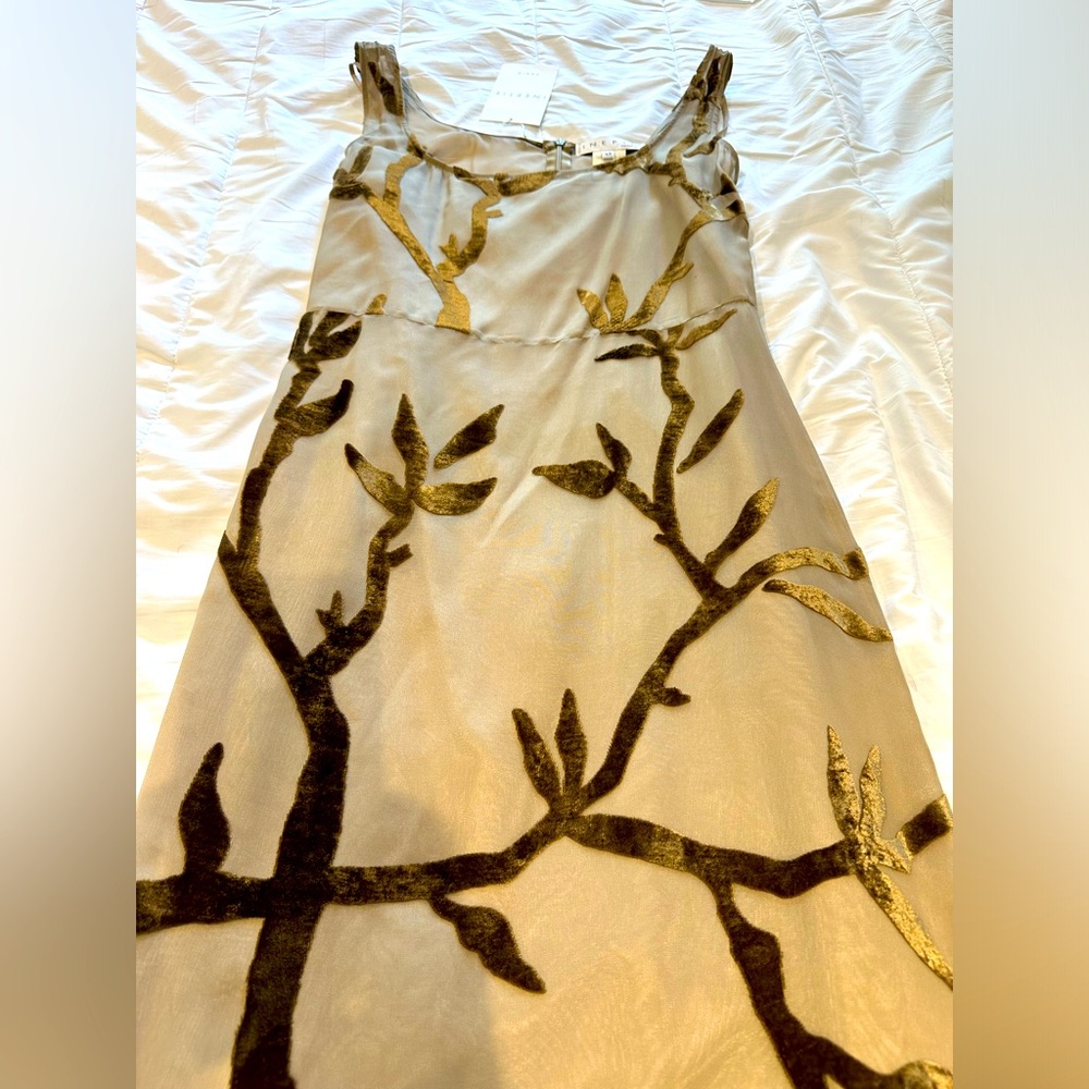 Paris Boutique Designer 2PC Dress Silk w Velvet Trim. Size 42 or 8-10. NWT